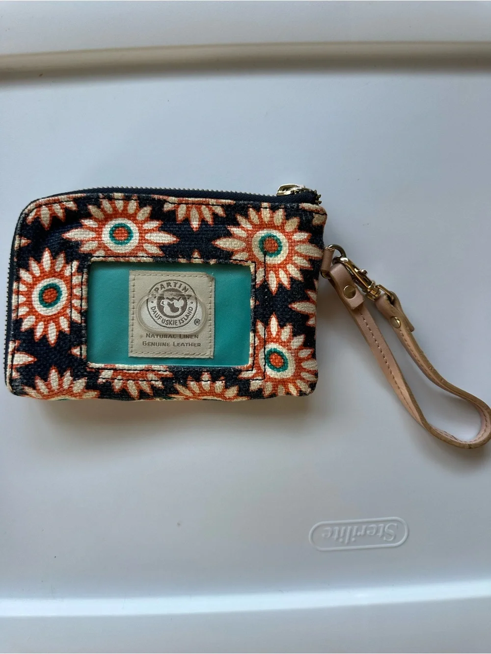 Spartina 449 Black, Teal and Tan Floral Canvas Wristlet